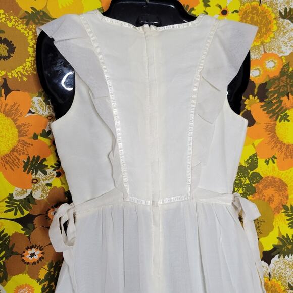 VTG 70s Candi Jones Prairie Pinafore Cottagecore Floral Accent Maxi Dress - Picture 6 of 9